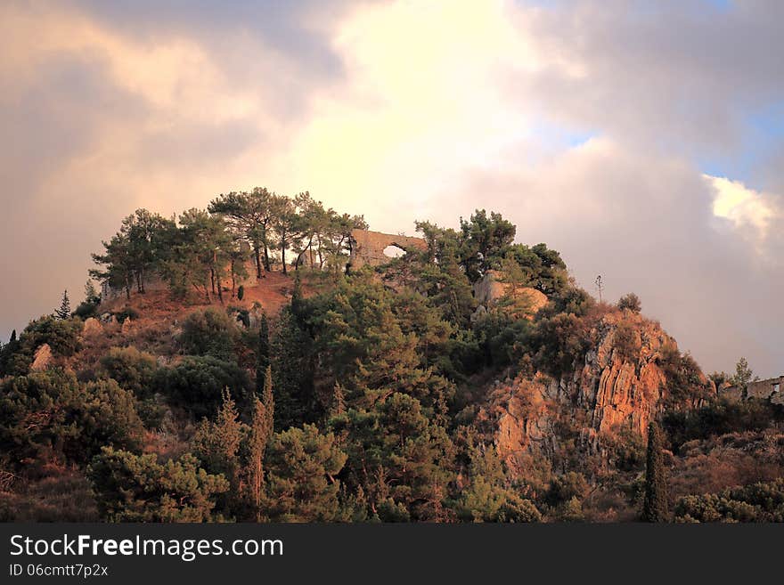 Ruins of medieval castle on the top of the hill, Greece. Ruins of medieval castle on the top of the hill, Greece