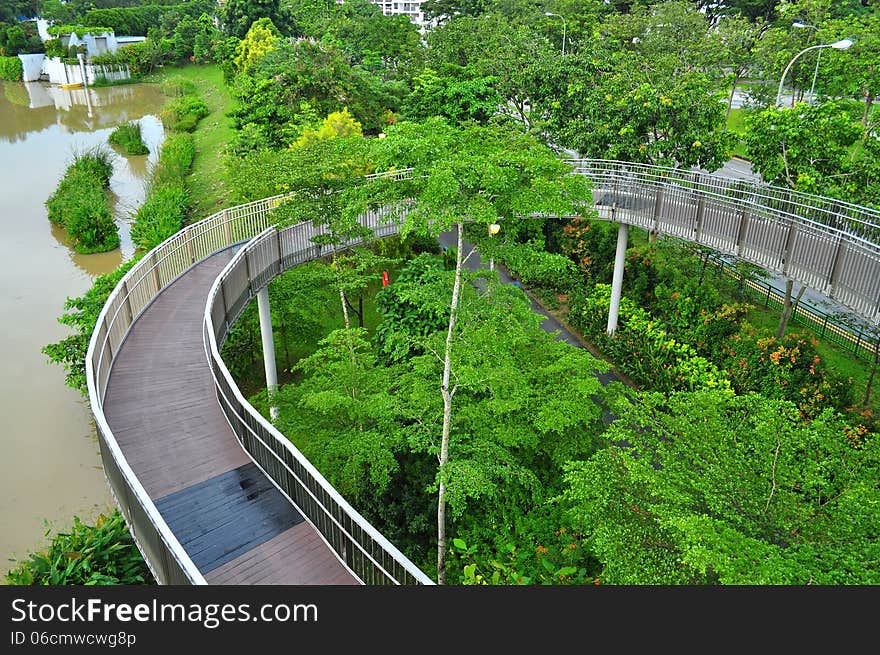 Circular walkway at an observation tower by Yishun Reservoir, at north of Singapore. Circular walkway at an observation tower by Yishun Reservoir, at north of Singapore