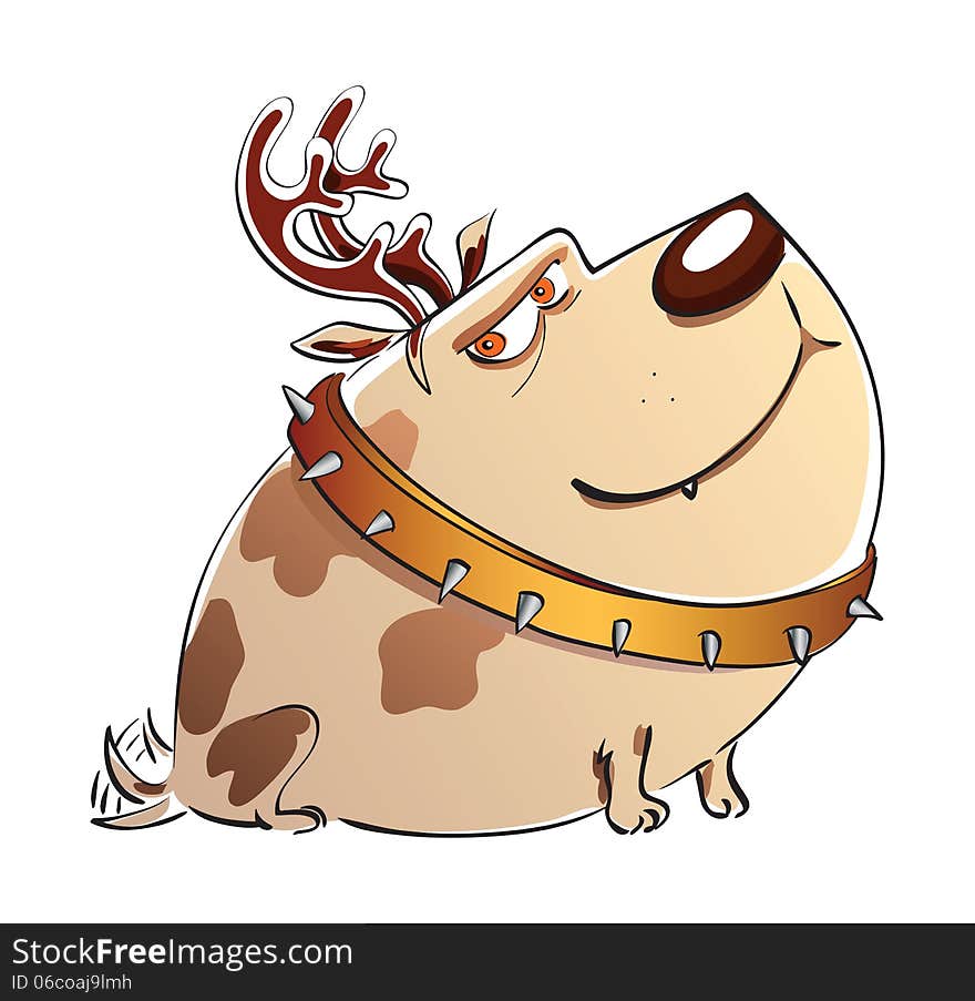 A cute cartoon dog with deer horns. A cute cartoon dog with deer horns