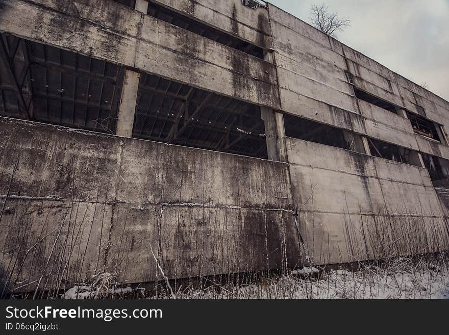 Concrete Wall Of Abandoned Ghost Factory