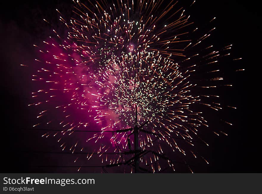 Celebrate festival fire work on black sky background