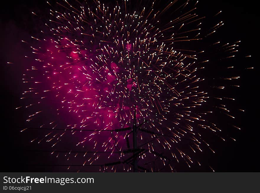 Celebrate festival fire work on black sky background