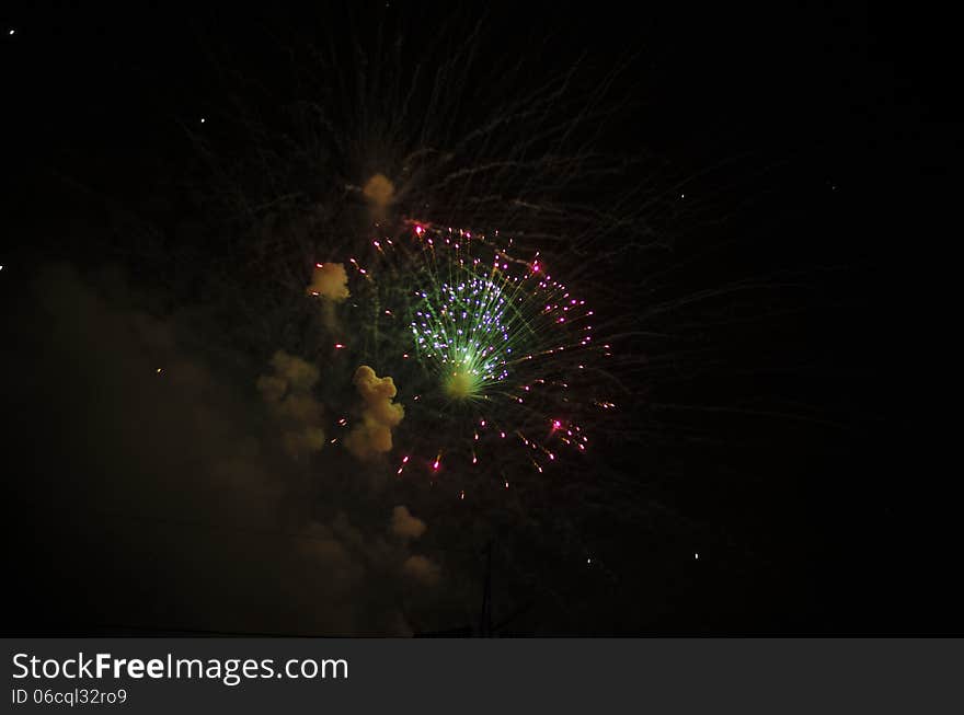 Celebrate festival fire work on black sky background