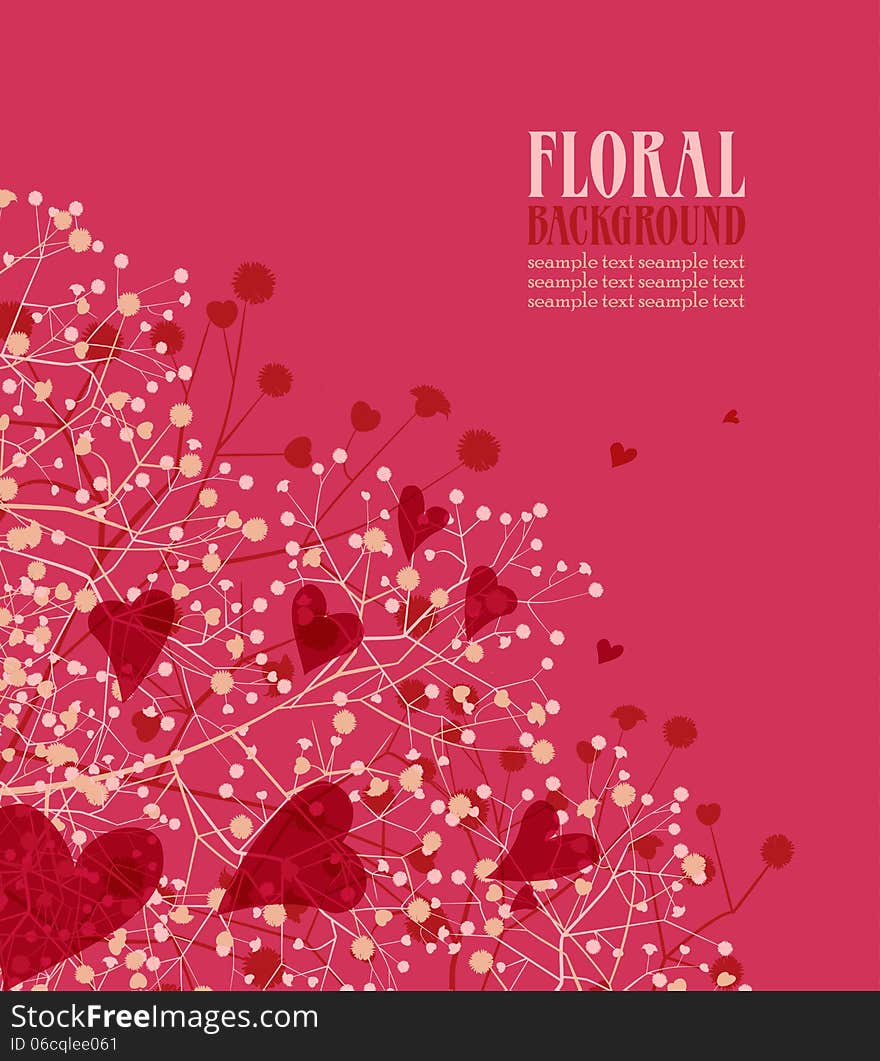 Vector floral background with hearts. Vector floral background with hearts