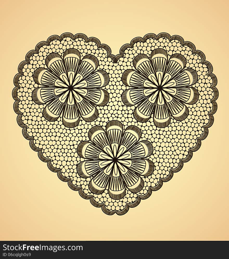 Heart lace floral pattern on light brown background. Heart lace floral pattern on light brown background