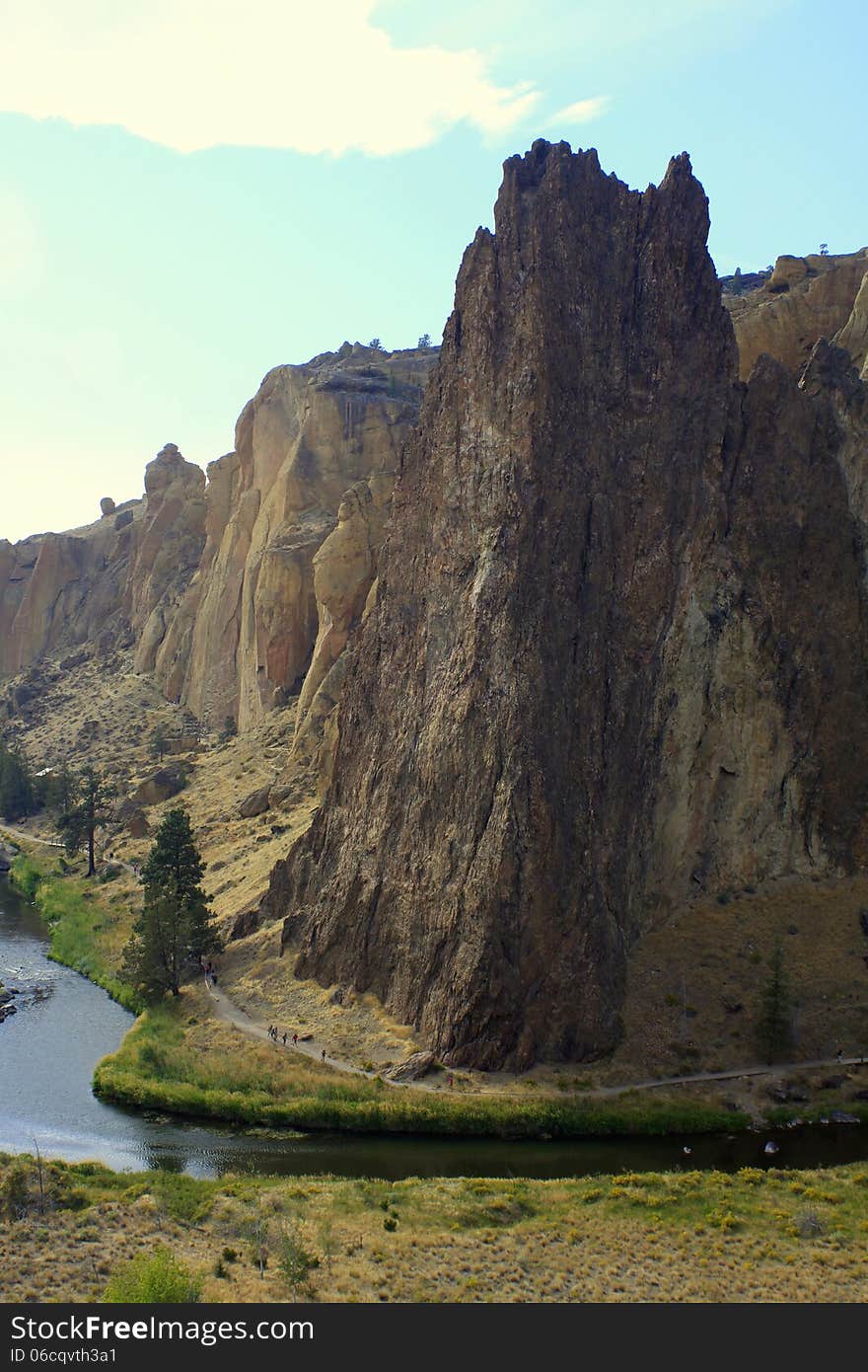 The jagged peaks at Smith Rock State Park rising above the Crooked River in central Oregon. The jagged peaks at Smith Rock State Park rising above the Crooked River in central Oregon.