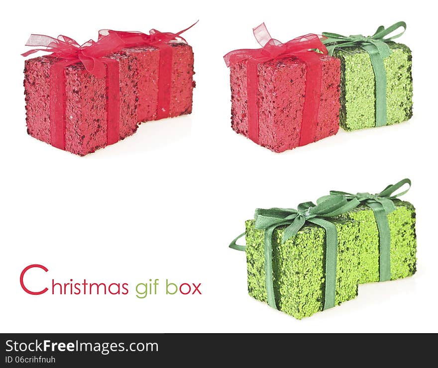 Mix set of green and red ornament gift box for decoration. Mix set of green and red ornament gift box for decoration