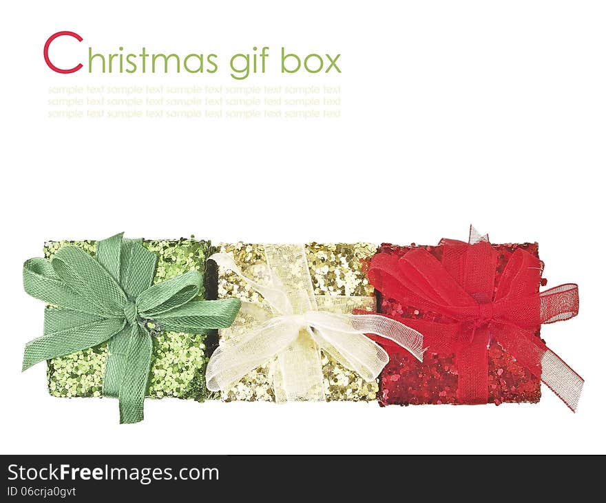 Set of three colorful gift box with text space on white background. Set of three colorful gift box with text space on white background