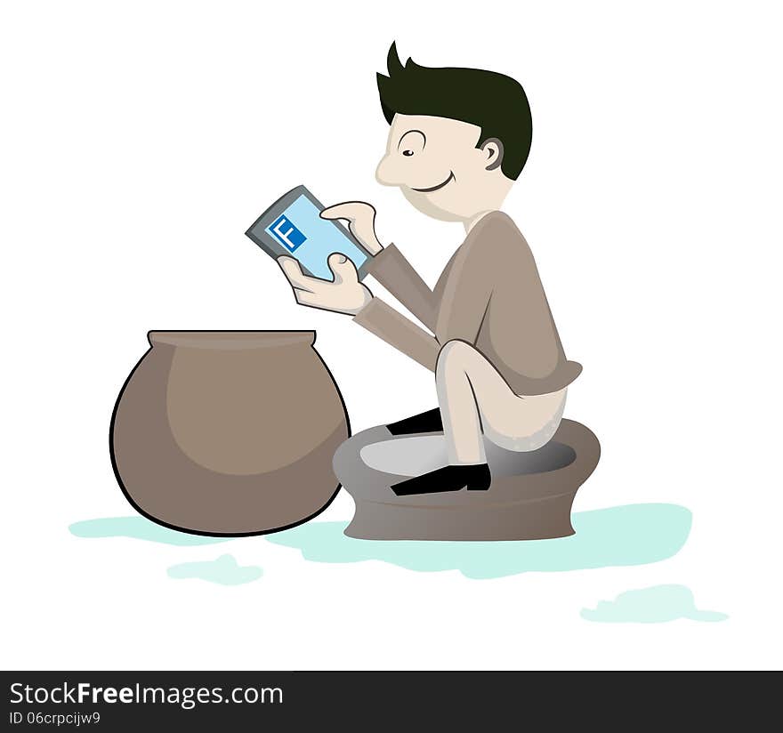 Man playing smartphone on the toilet. Man playing smartphone on the toilet