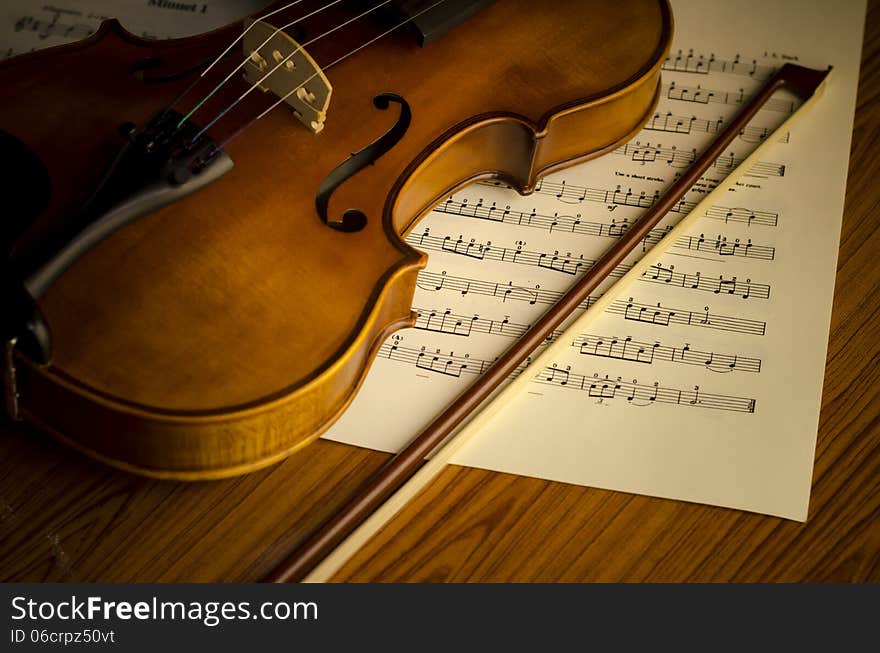 time to practice violin violin with sheet music on vintage style