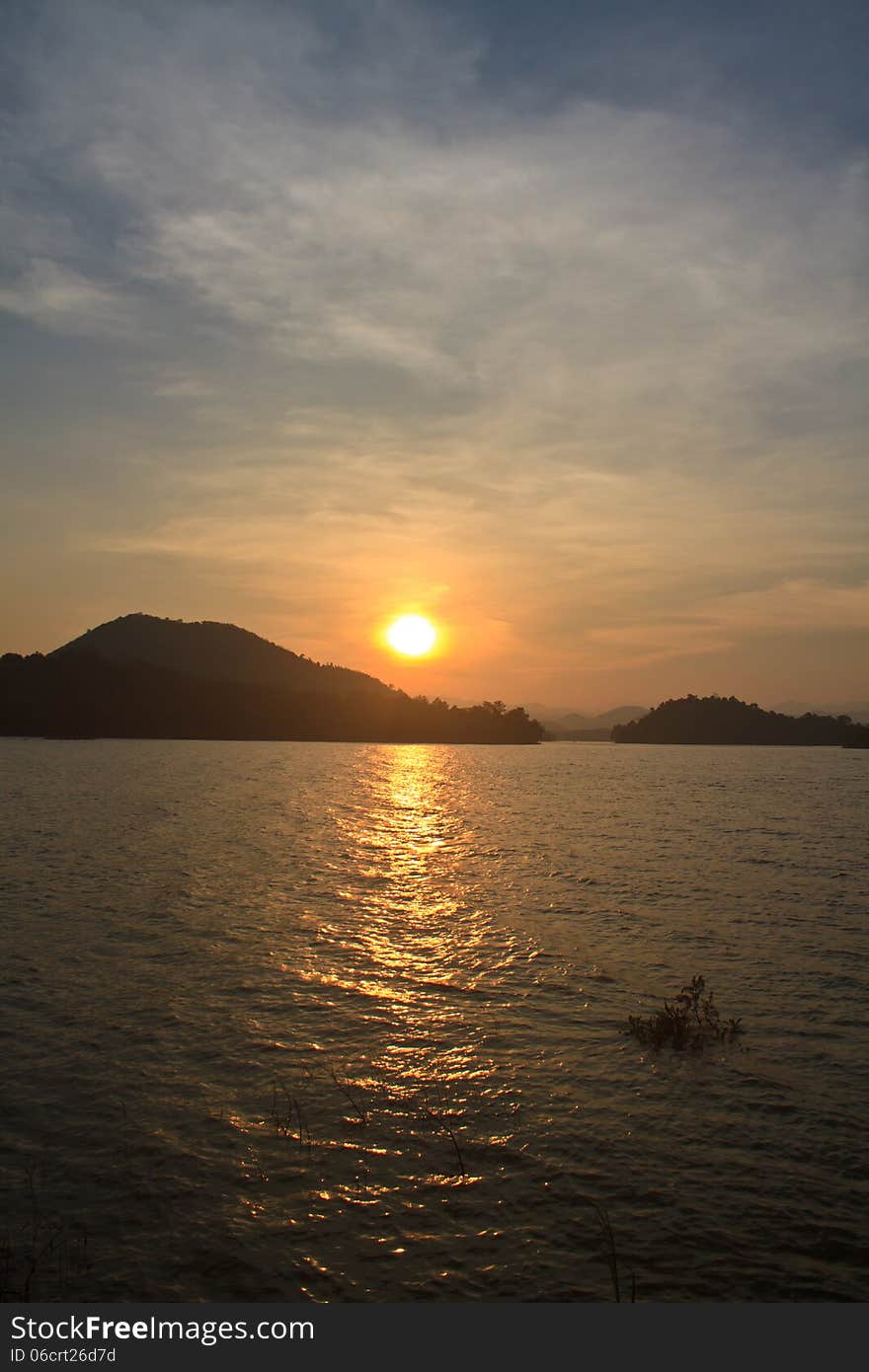 Sunset at lake, Kaeng Krachan Dam, Kaengkrachan National Park Thailand