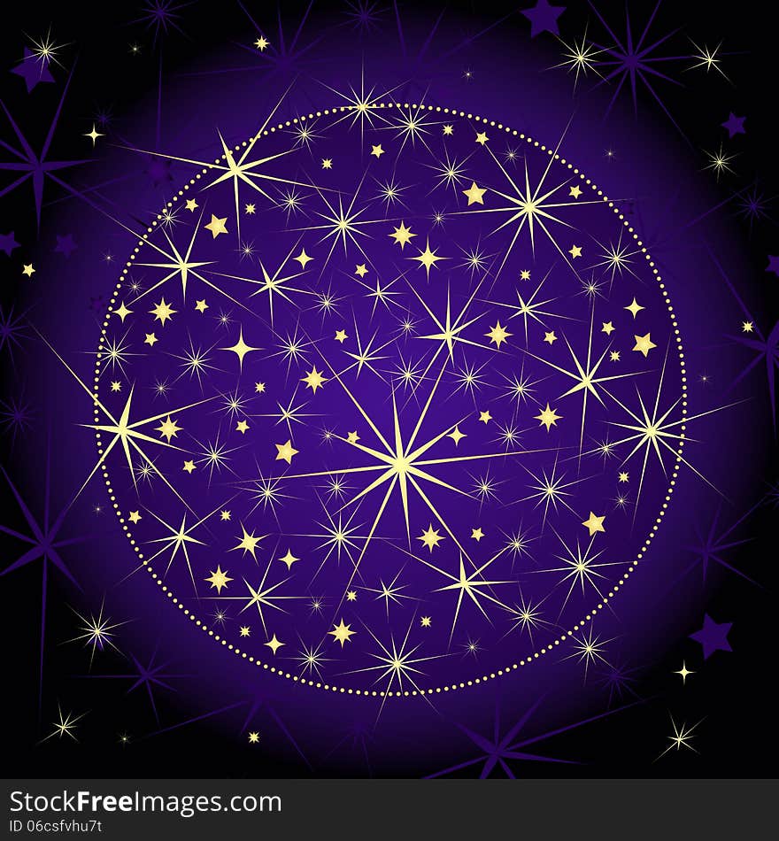 Christmas dark violet ball with gold stars (vector)