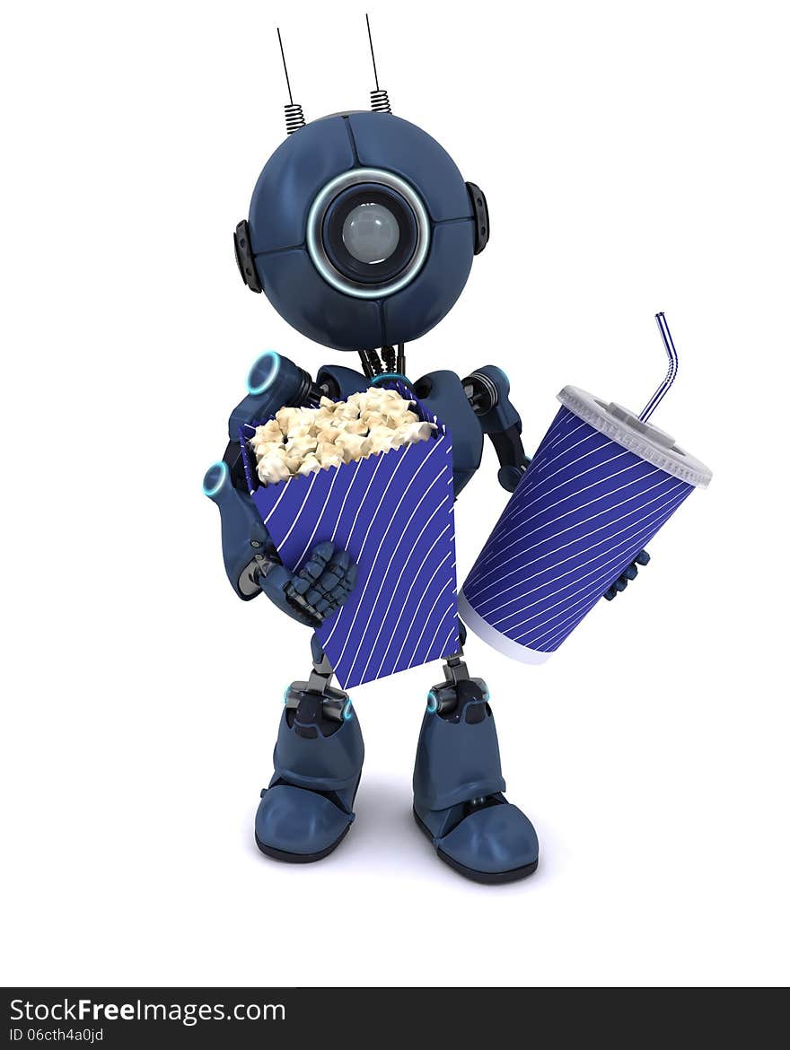 Android With Popcorn And Soda