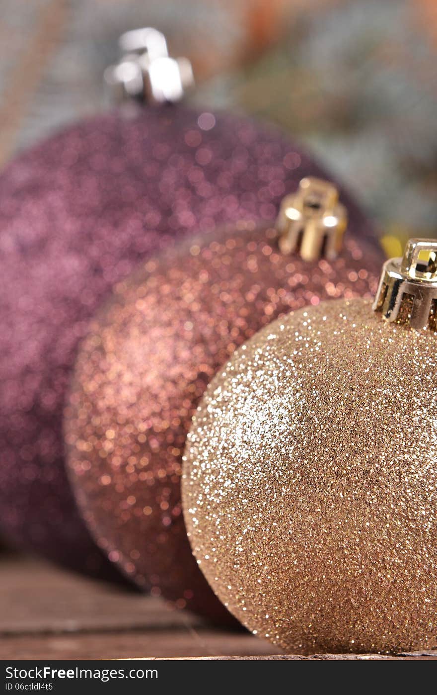 Christmas Balls  On Wooden Background