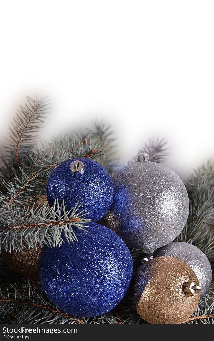 Christmas Balls And Needles On A White Background