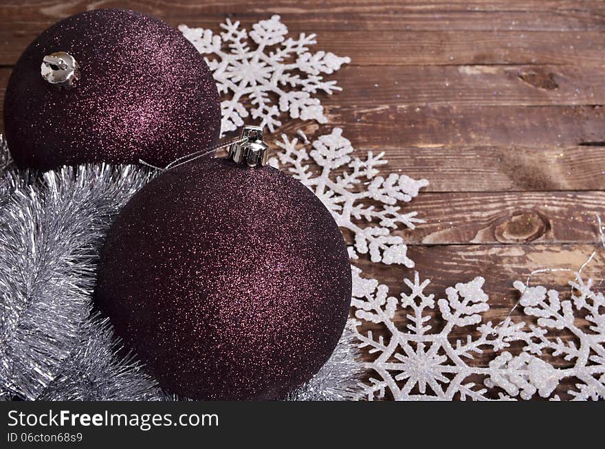 Christmas balls  on wooden background