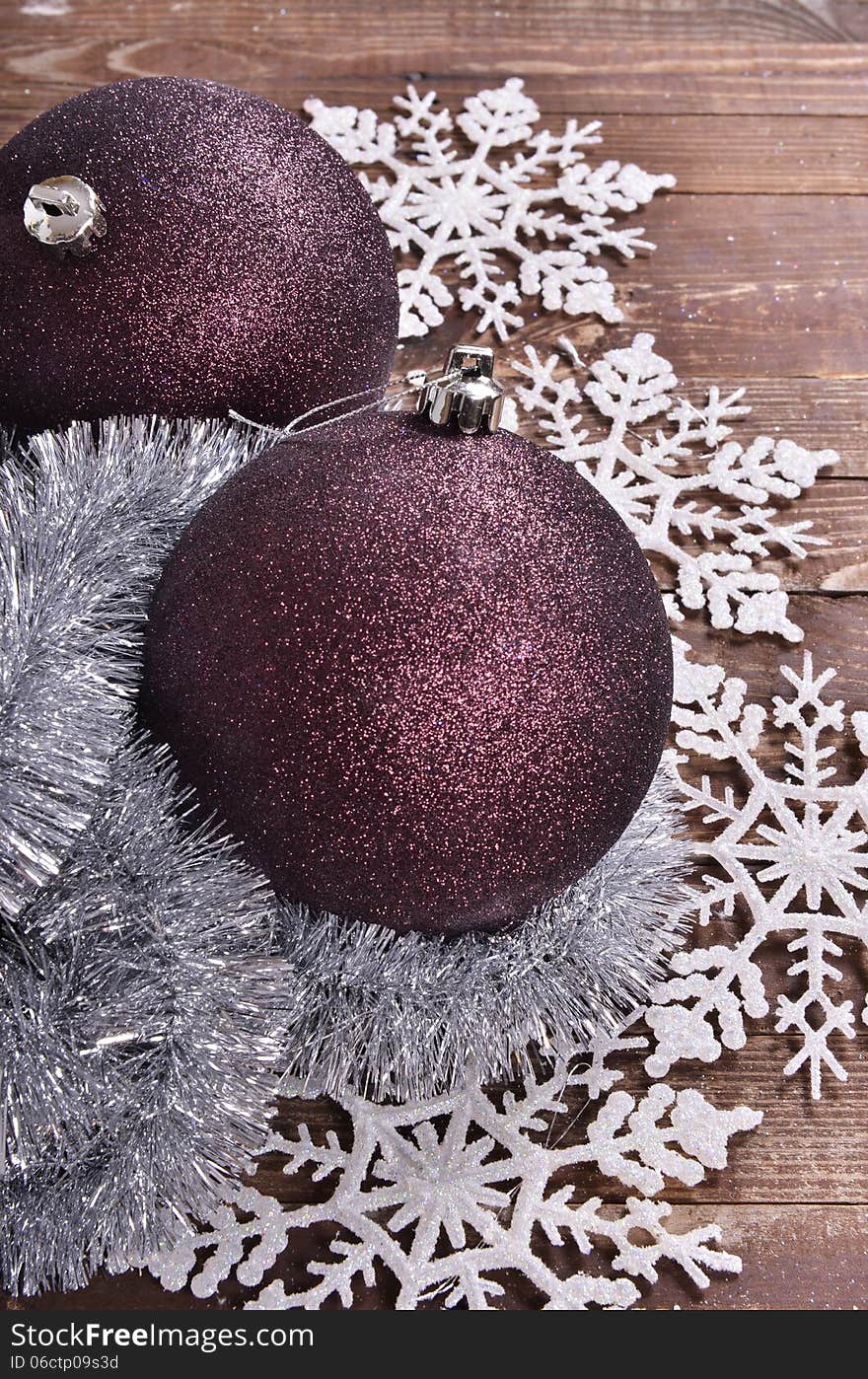 Christmas balls  on wooden background