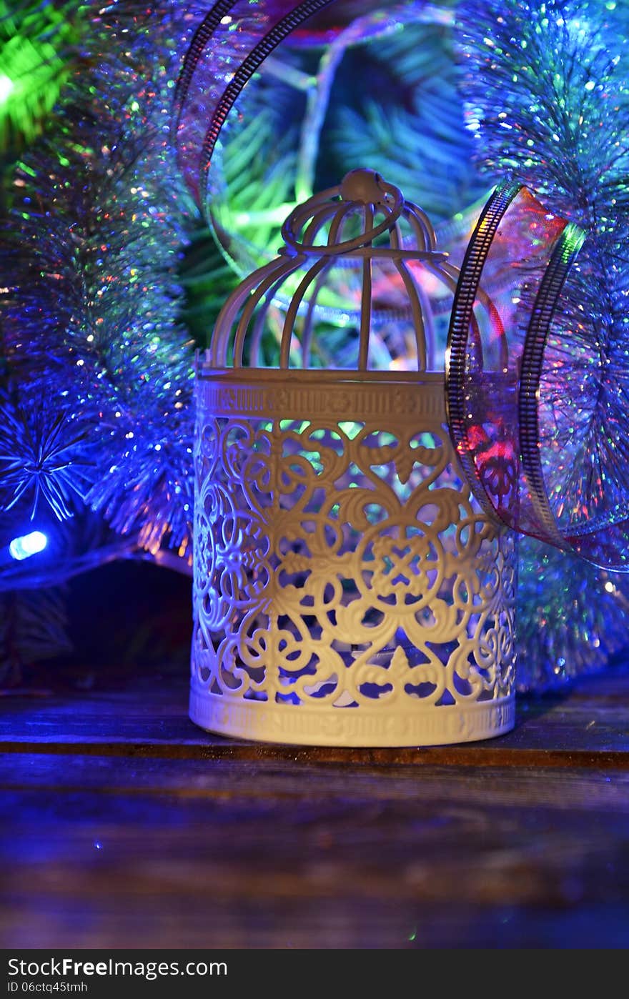 Vintage Christmas Candlestick And Pine Needles