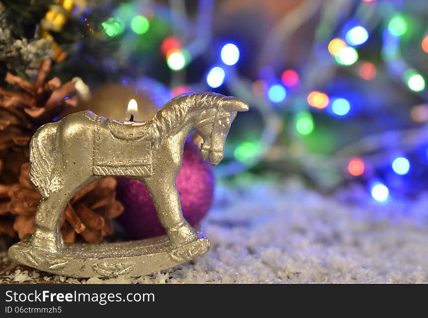 New Year`s Candle In The Form Of A Horse