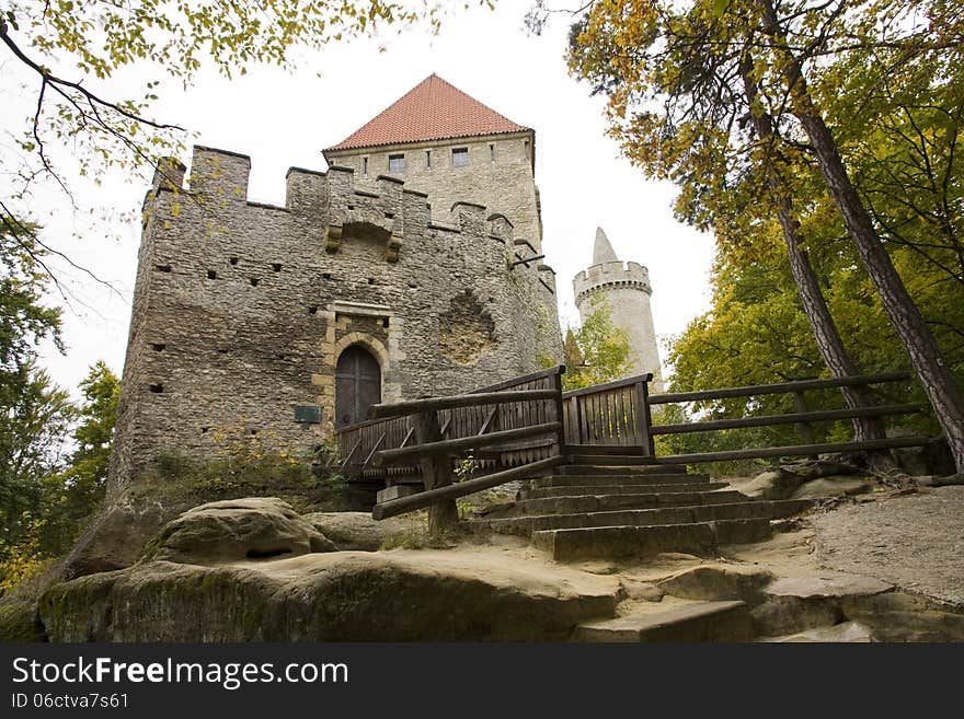 Stone stairs and bridge to the castle. Stone stairs and bridge to the castle