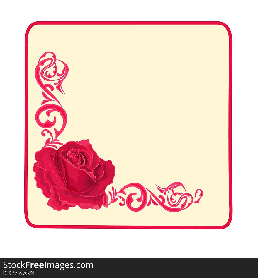 Button banner business card roses and ornaments square vector EPS8 illustration