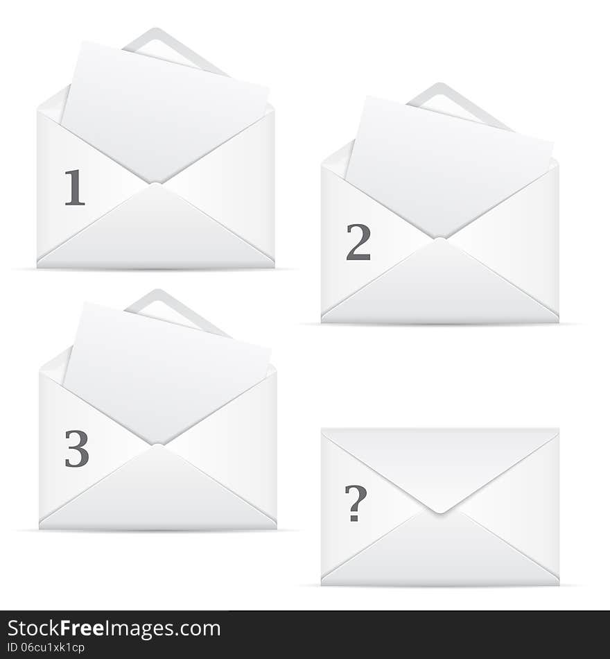 White envelopes with 3 options and question on white background.