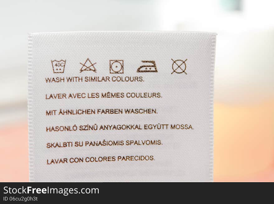 Laundry advice clothing tag.