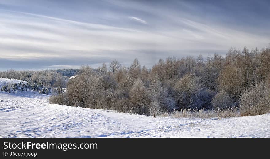 Beautiful Rural Landscape In Snow