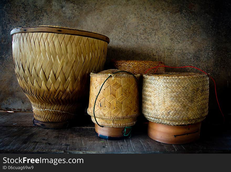 Wooden rice box thai style still life, Thailand