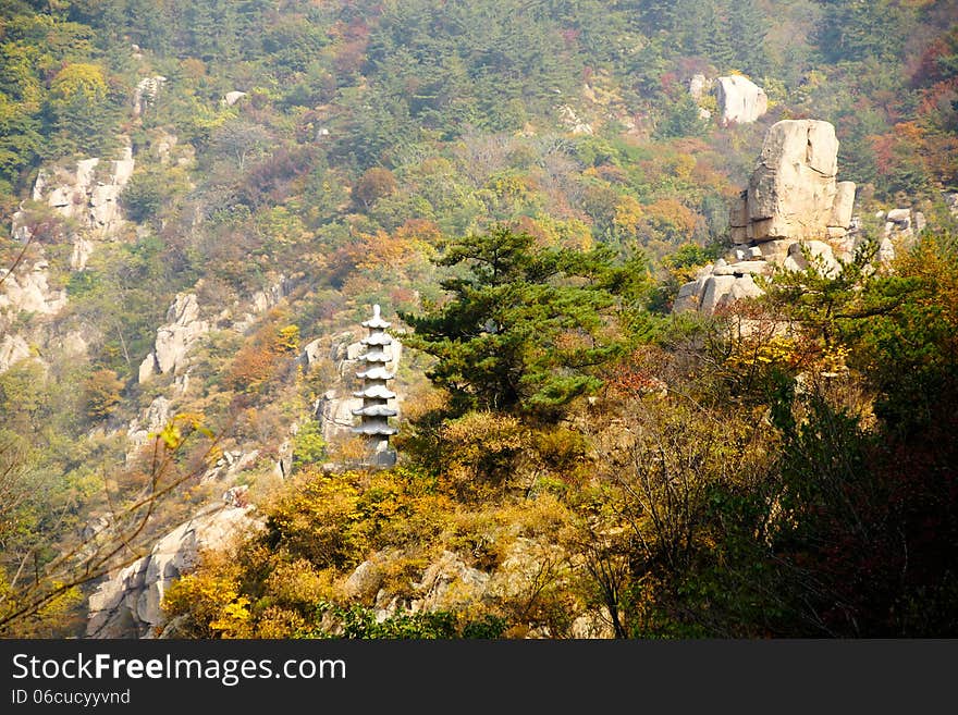 Laoshan mountains beautiful autumn scenery of China