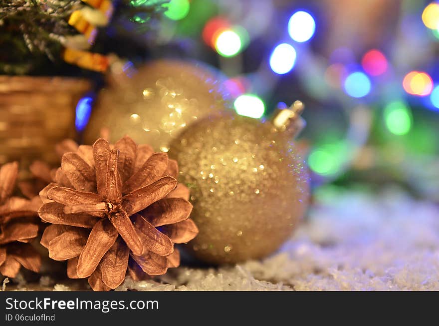 Colored Christmas balls and Christmas garlands