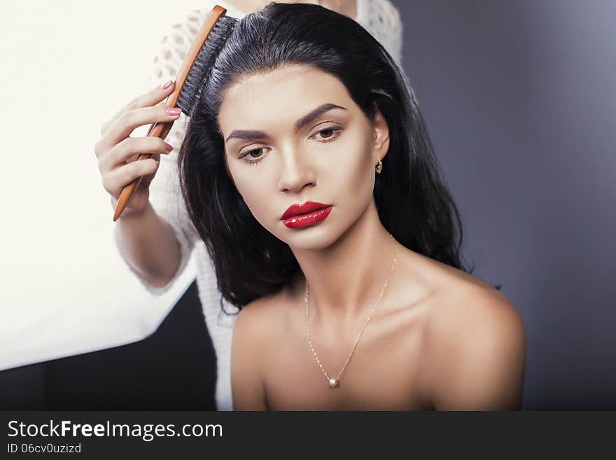 Portrait of beautiful girl with black hair