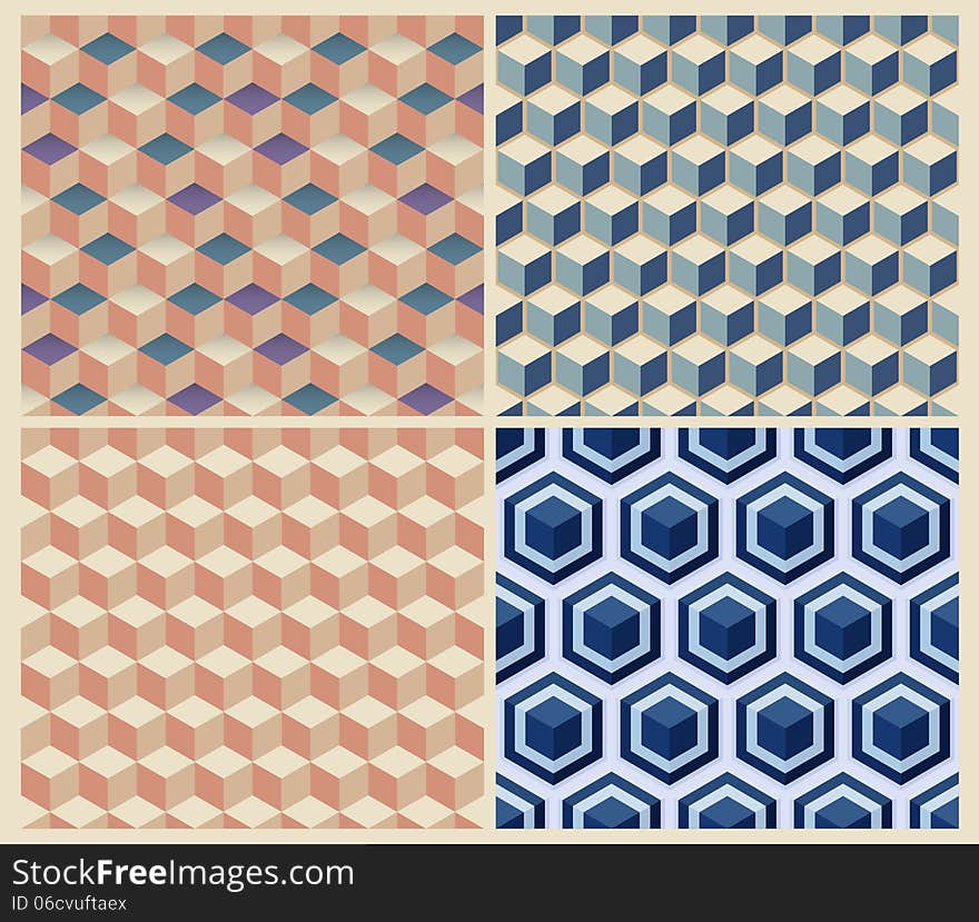 Seamless geometric cube background set.