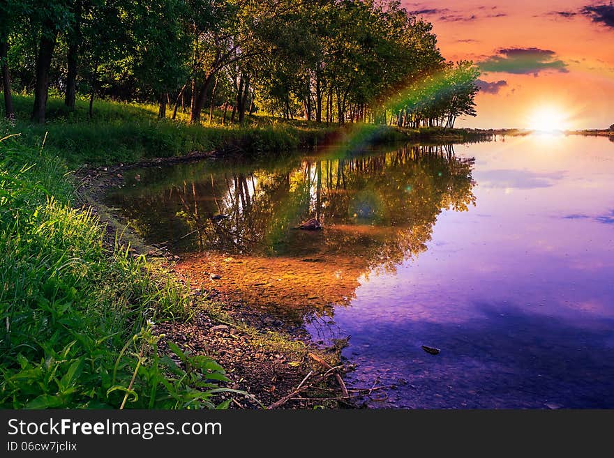 Mountain lake near forest