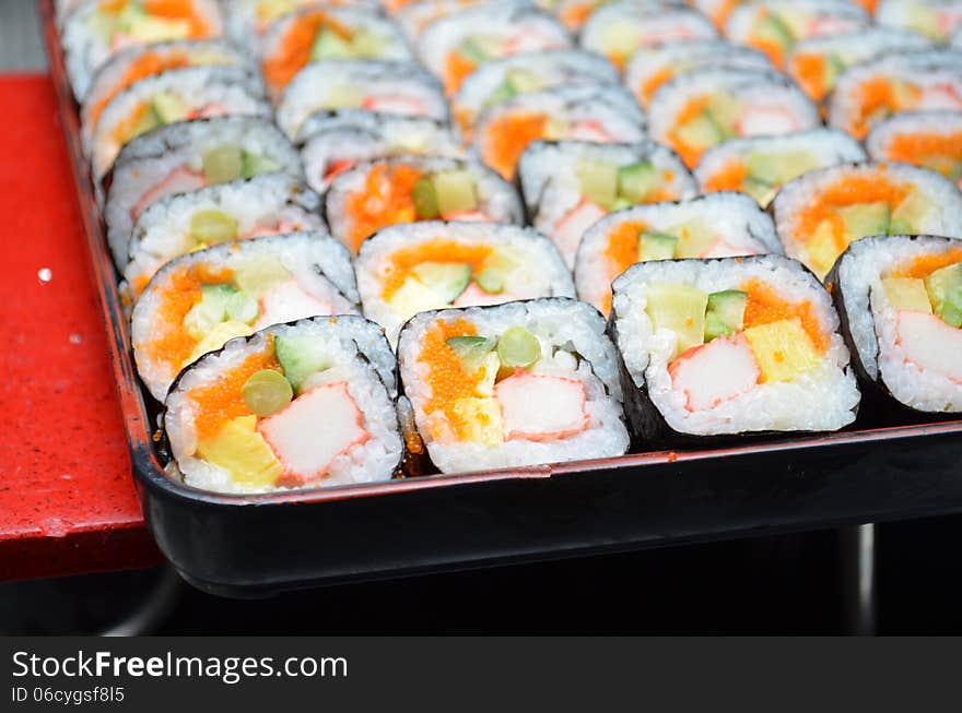 Roll set served on a plate close-up