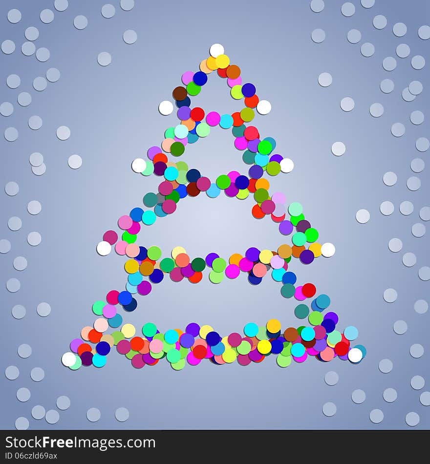 Christmas colorful confetti tree on the grey background. Christmas colorful confetti tree on the grey background