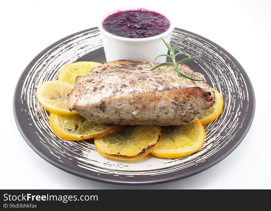 Turkey fillet with cranberry souce. Turkey fillet with cranberry souce