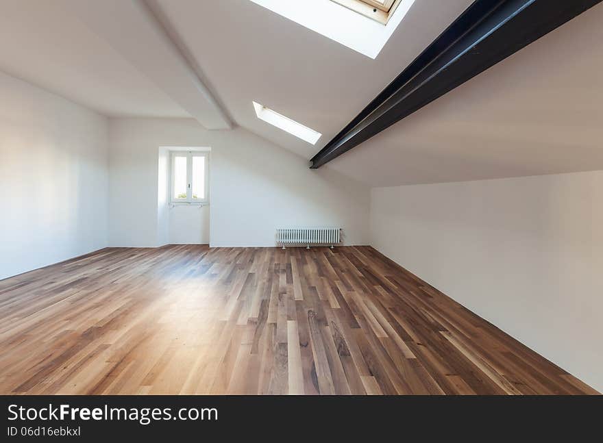 Interior nice loft, wall white, parquet floor. Interior nice loft, wall white, parquet floor