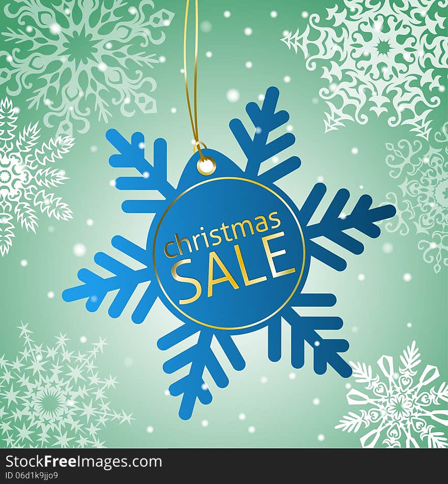 Snowflake sale tag on a snowy background. This is file of EPS10 format.