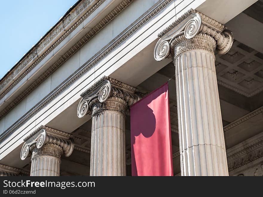 Columns with Ionic order of the Pushkin museum in Moscow, Russia