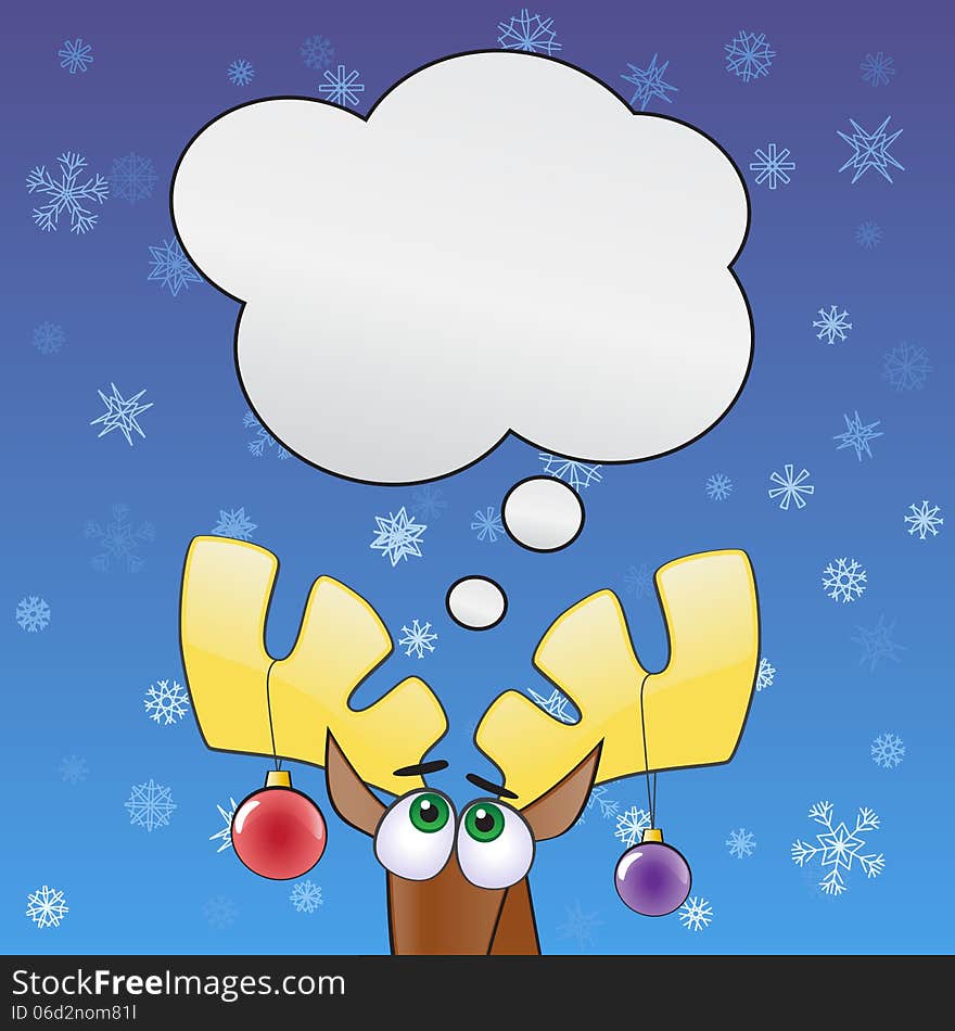 An illustration of a reindeer on the background of snowflakes