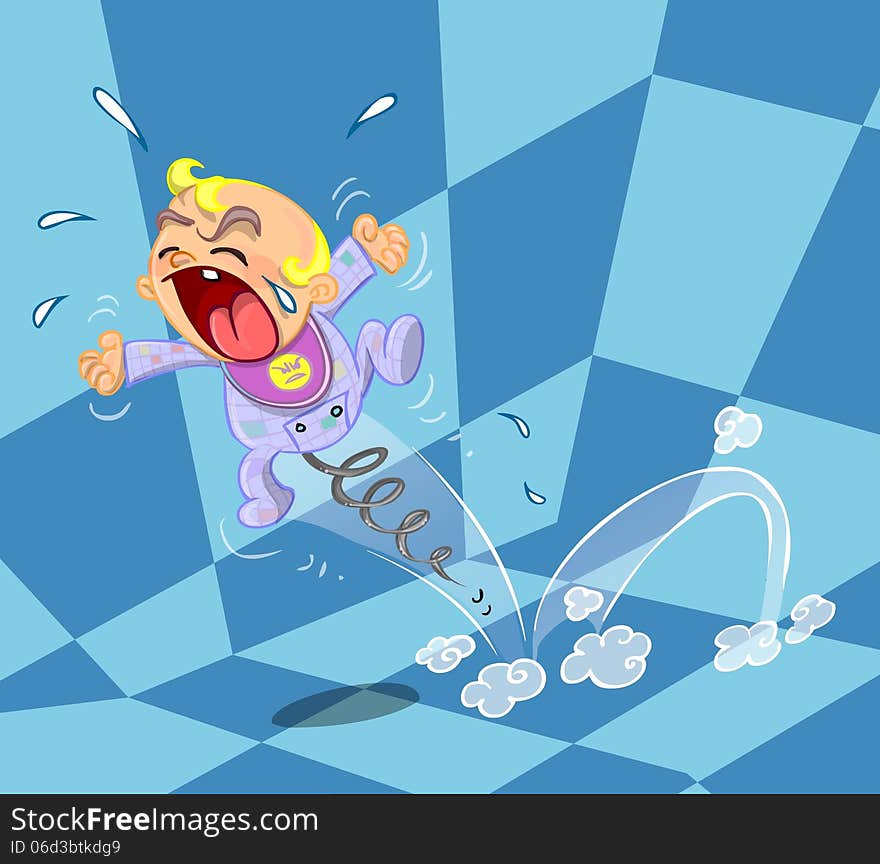 Angry crying baby jumping illustration. Angry crying baby jumping illustration