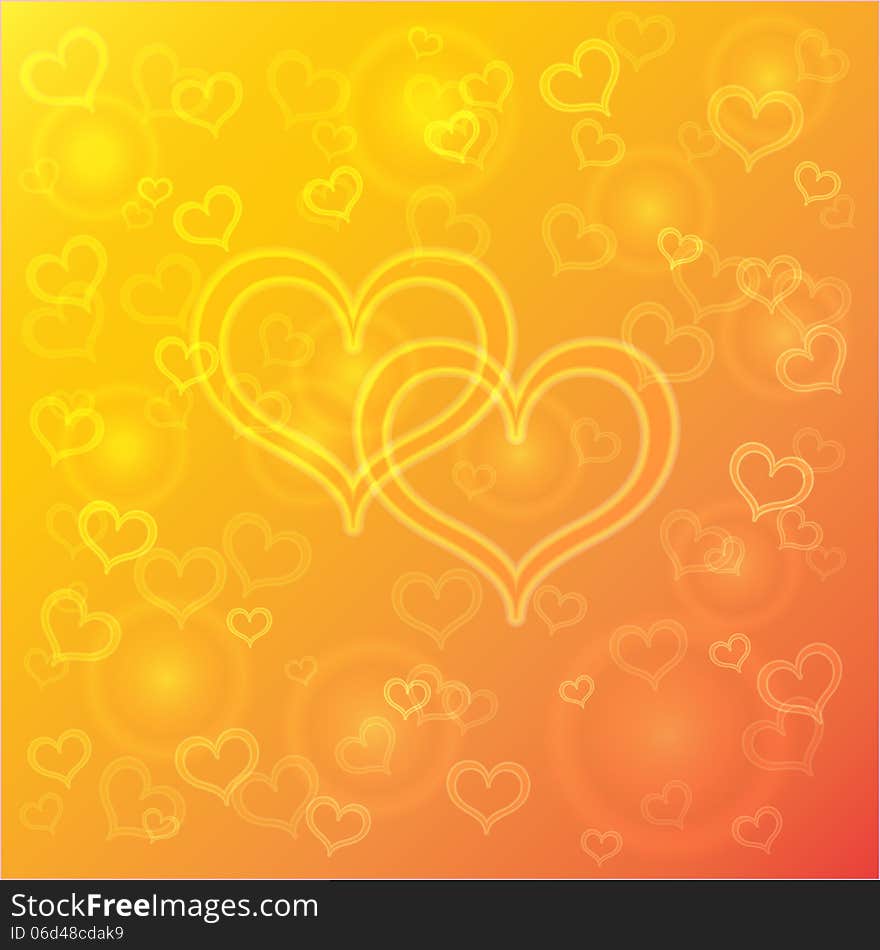 Vector abstract orange Saint Valentine's background with hearts. Vector abstract orange Saint Valentine's background with hearts