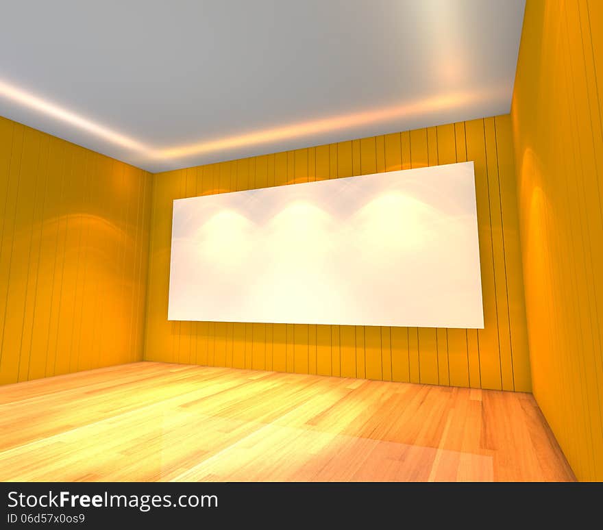 Empty room interior with white screen on abstract yellow wall in the meeting room. Empty room interior with white screen on abstract yellow wall in the meeting room.