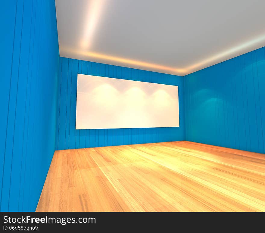 Empty room interior with white screen on abstract blue wall in the meeting room. Empty room interior with white screen on abstract blue wall in the meeting room.