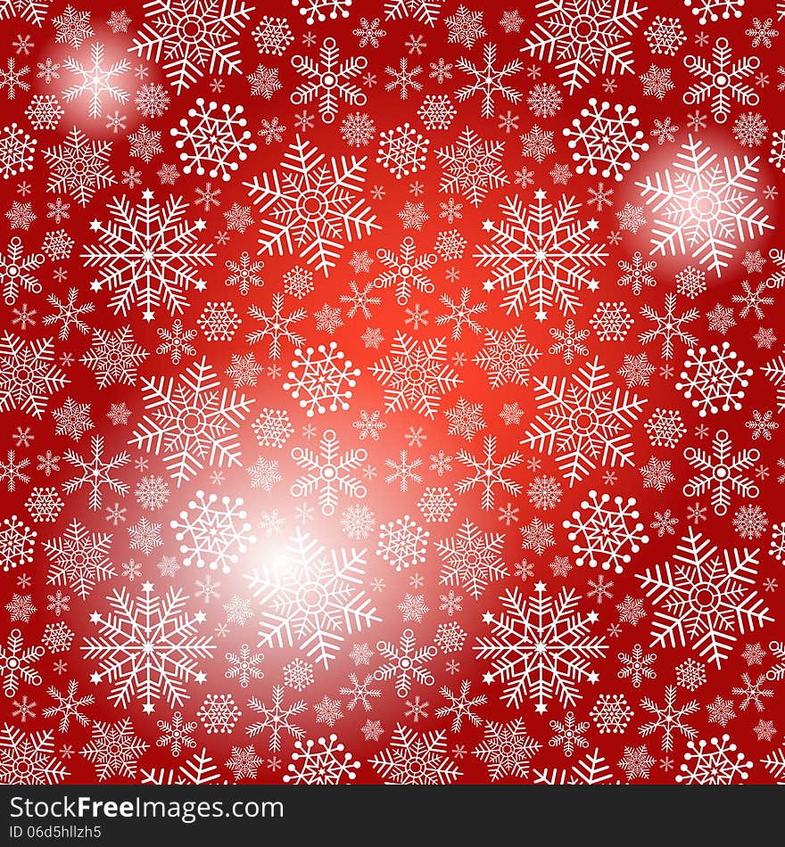 Seamless red christmas pattern with white snowflakes and spots (vector eps 10)