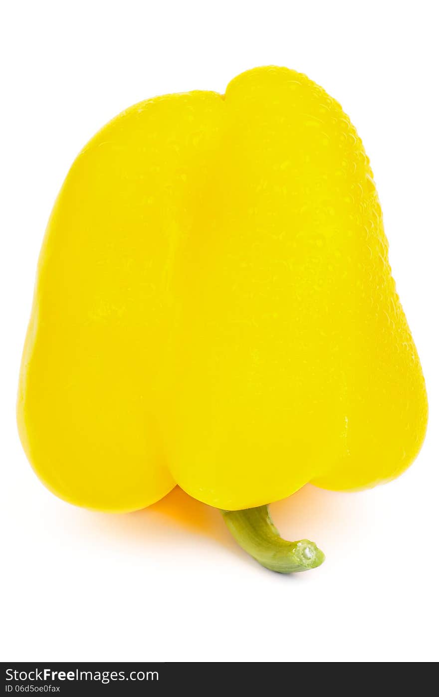 Big Ripe Yellow Bell Pepper with Droplets isolated on white background