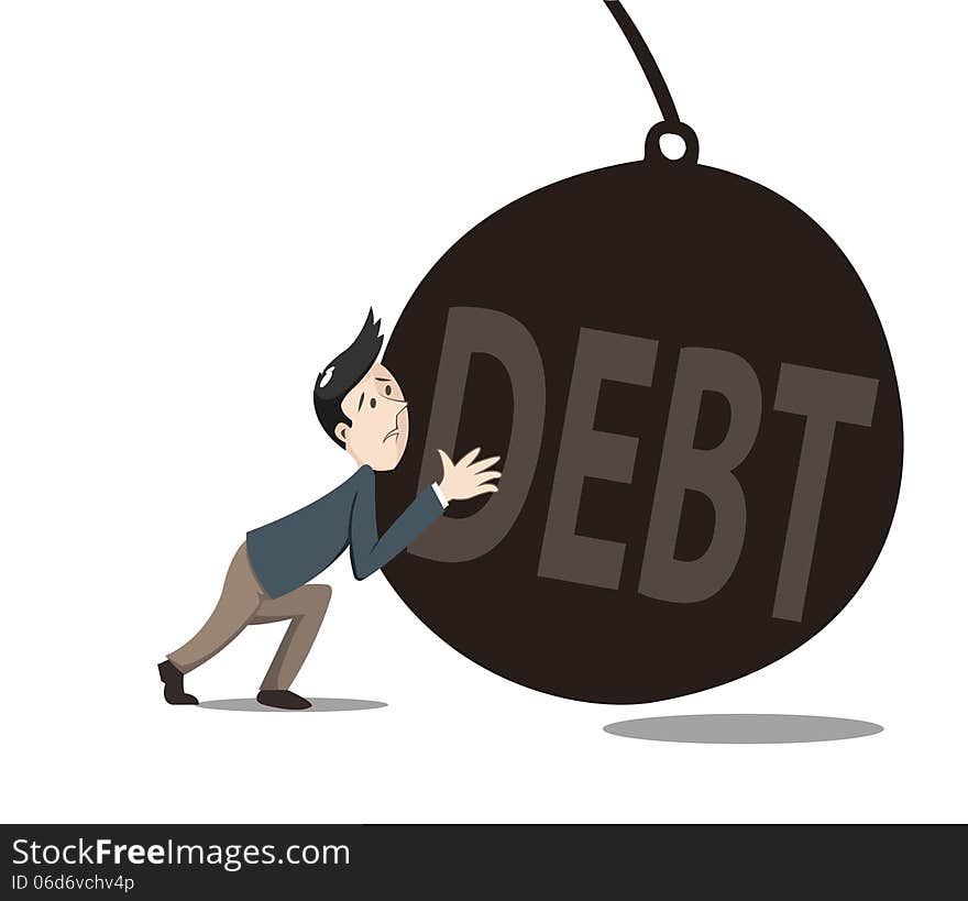 A man pushing the debt away from him. A man pushing the debt away from him