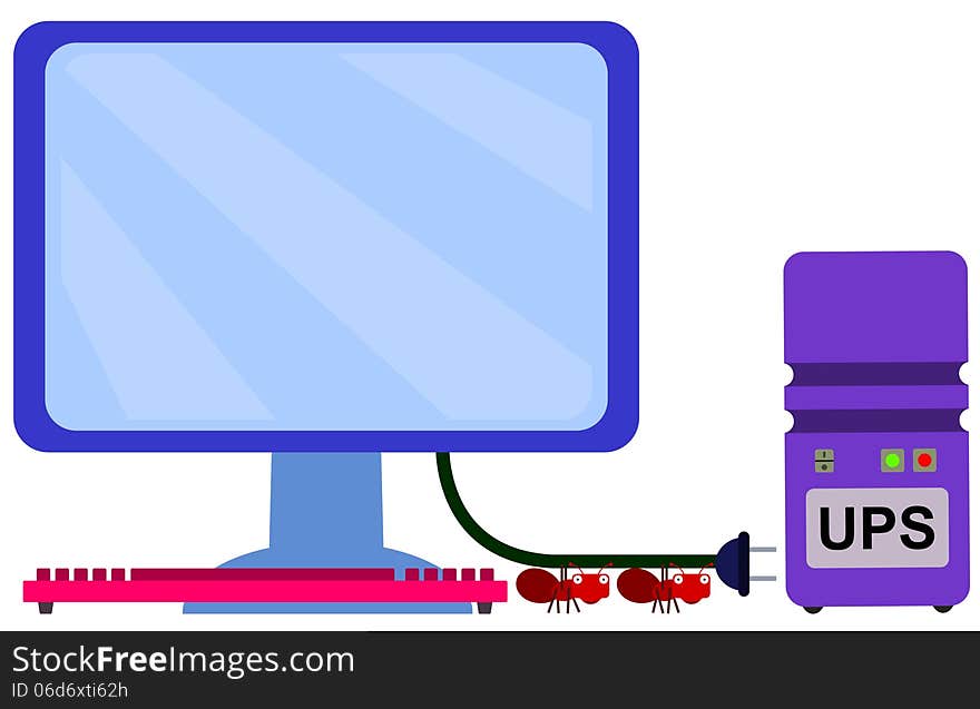 A humorous illustration of ants about to plug in to a power supply