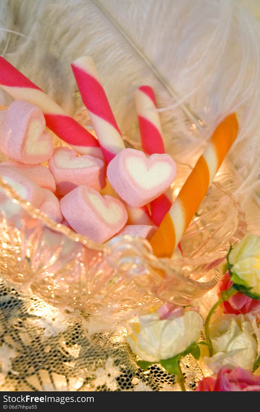 Pink marshmallow and sweet snack in party